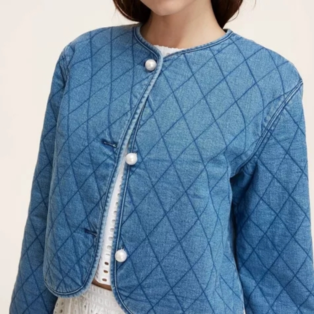 New Kate Spade Quilted Pearl Denim Jean Jacket Coat Target - Picture 4 of 5